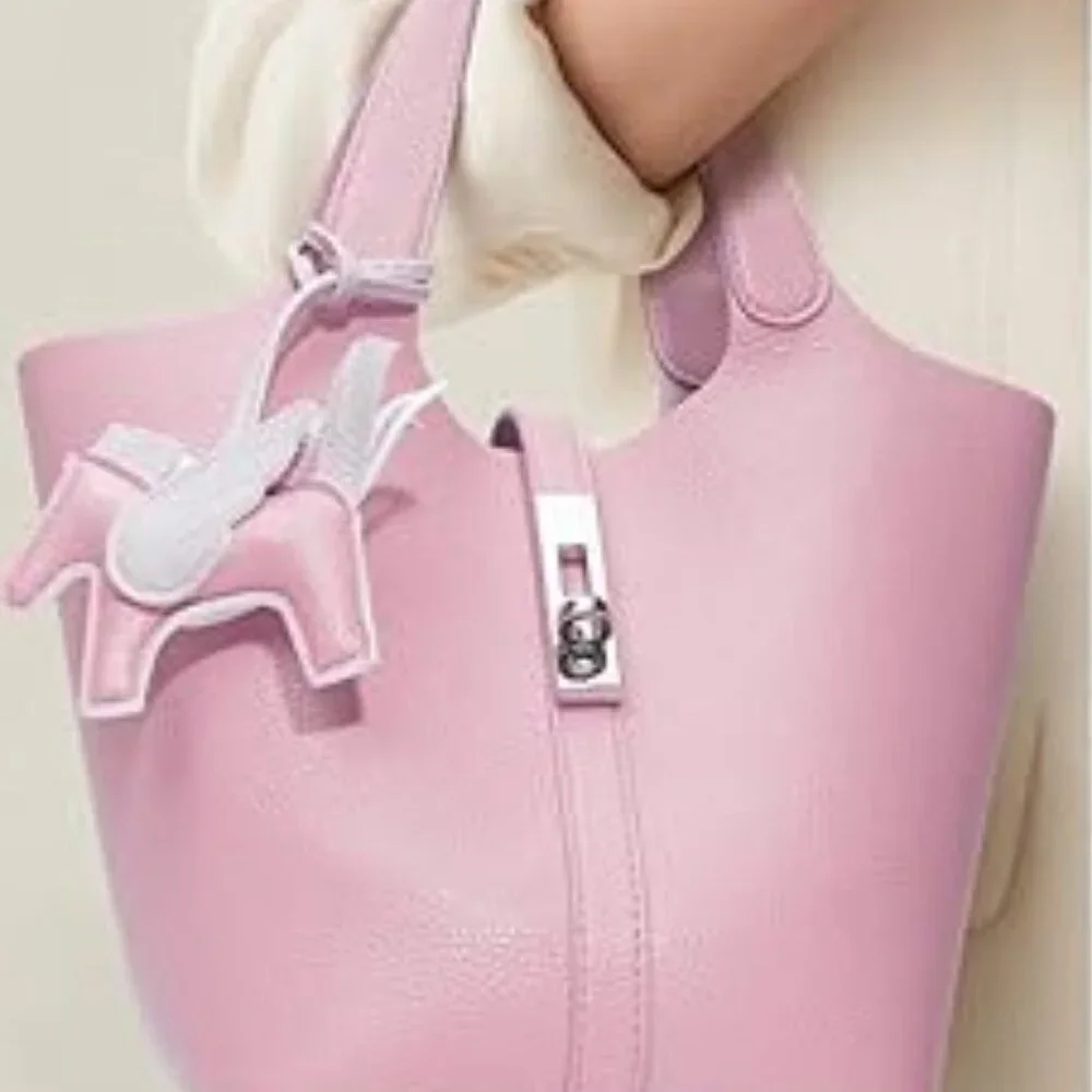Neiman Marcus Pink Vegan Leather Bucket Purse